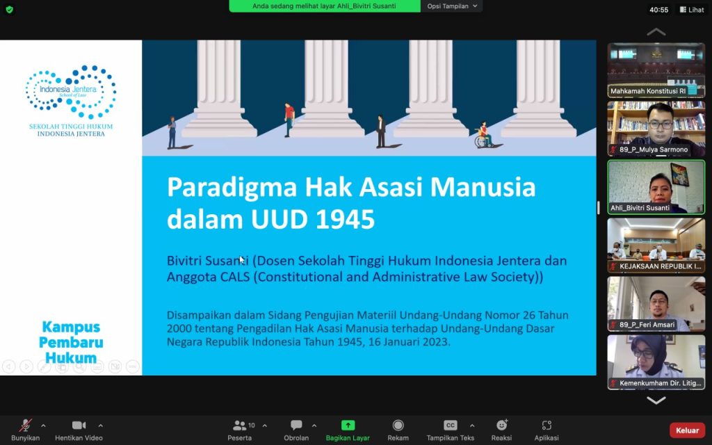 Pemaparan oleh saksi ahli dari pihak pemohon, Bivitri Susanti (16/1).